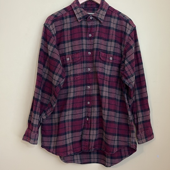 Field & Stream Heavy Flannel Long Sleeve Plaid Button Up 100% Woven Cotton Shirt - Picture 12 of 17